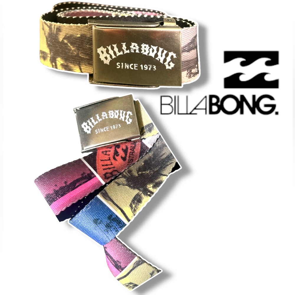 Billabong Vintage Y2K Webbed Belt "BILLABONG SINCE 1973" Silver Buckle OS